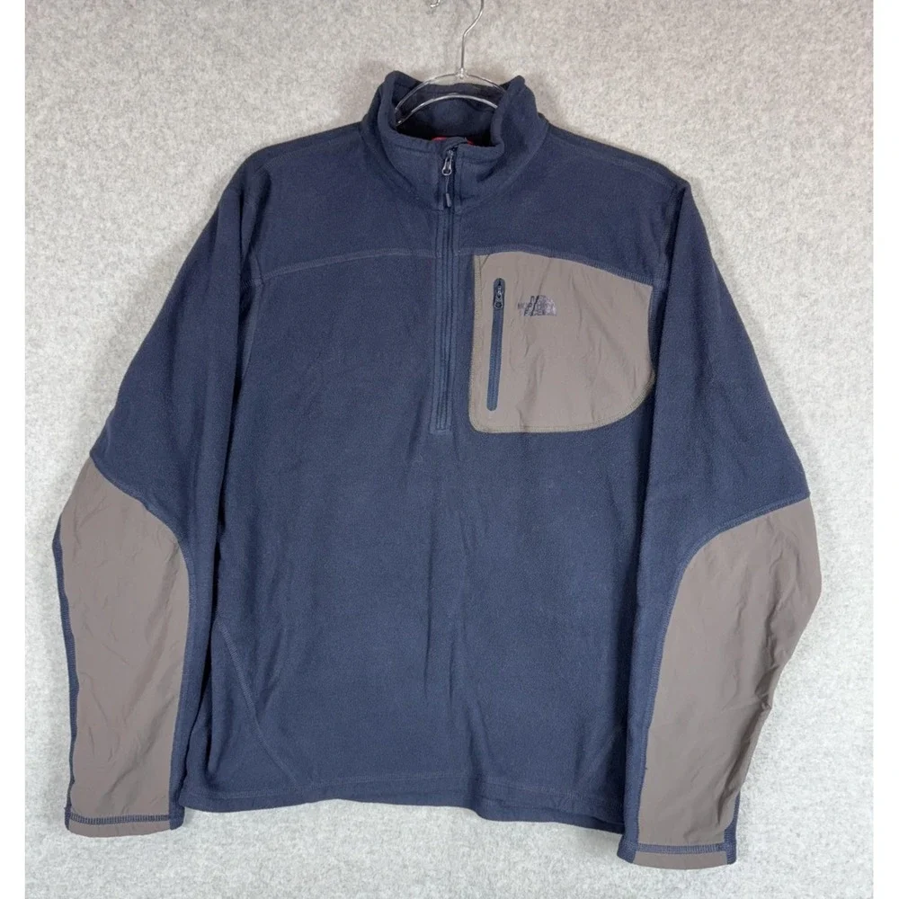 North Face Pullover Mens Medium Blue Gray Fleece Outdoor‎ Half Zip Jacket Hiking